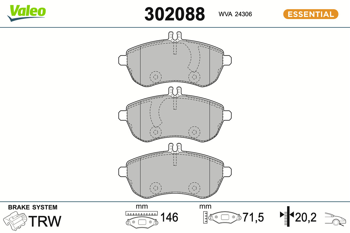 Jogo de 4 pastilhas de travão VALEO ref. 302088